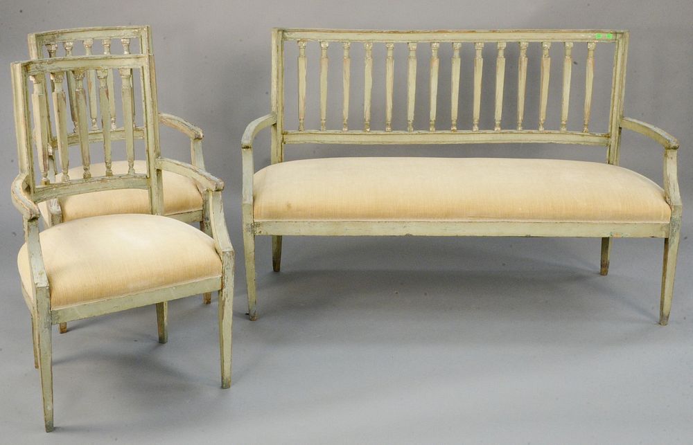 Appraisal: Three piece Italian Neoclassical set including settee and two arm