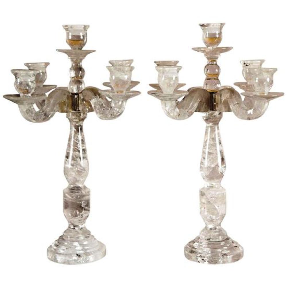 Appraisal: Impressive pair of Brazilian rock crystal candelabra th C clear