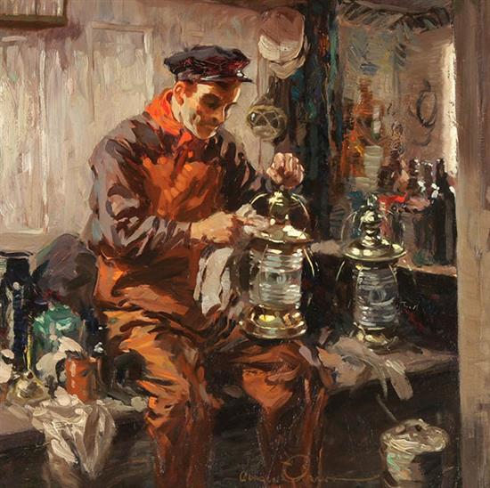 Appraisal: Gordon Hope Grant American - Polishing the Lanterns Signed Gordon