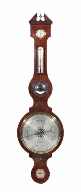 Appraisal: A TH CENTURY MAHOGANY WHEEL BAROMETER with string inlaid decoration