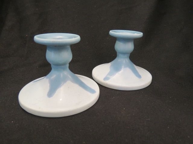 Appraisal: Roseville Carnelian I Pottery Candleholders blue to some damage