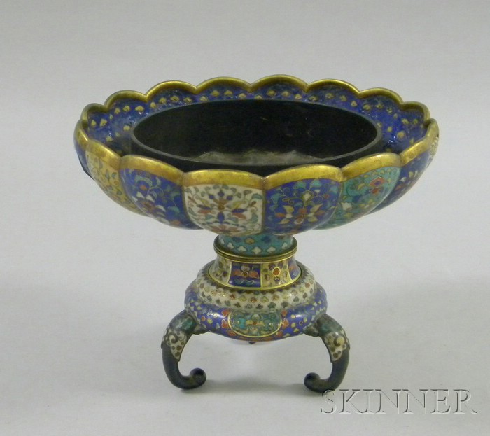 Appraisal: Chinese Cloisonne Planter on Stand comprised of a scalloped-edge planter