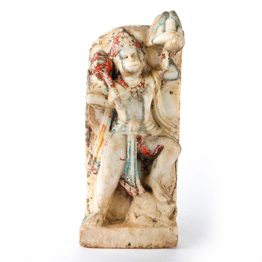 Appraisal: SOLID MARBLE HINDU GOD HANUMAN HOLDING GADA WEAPON Impressive c