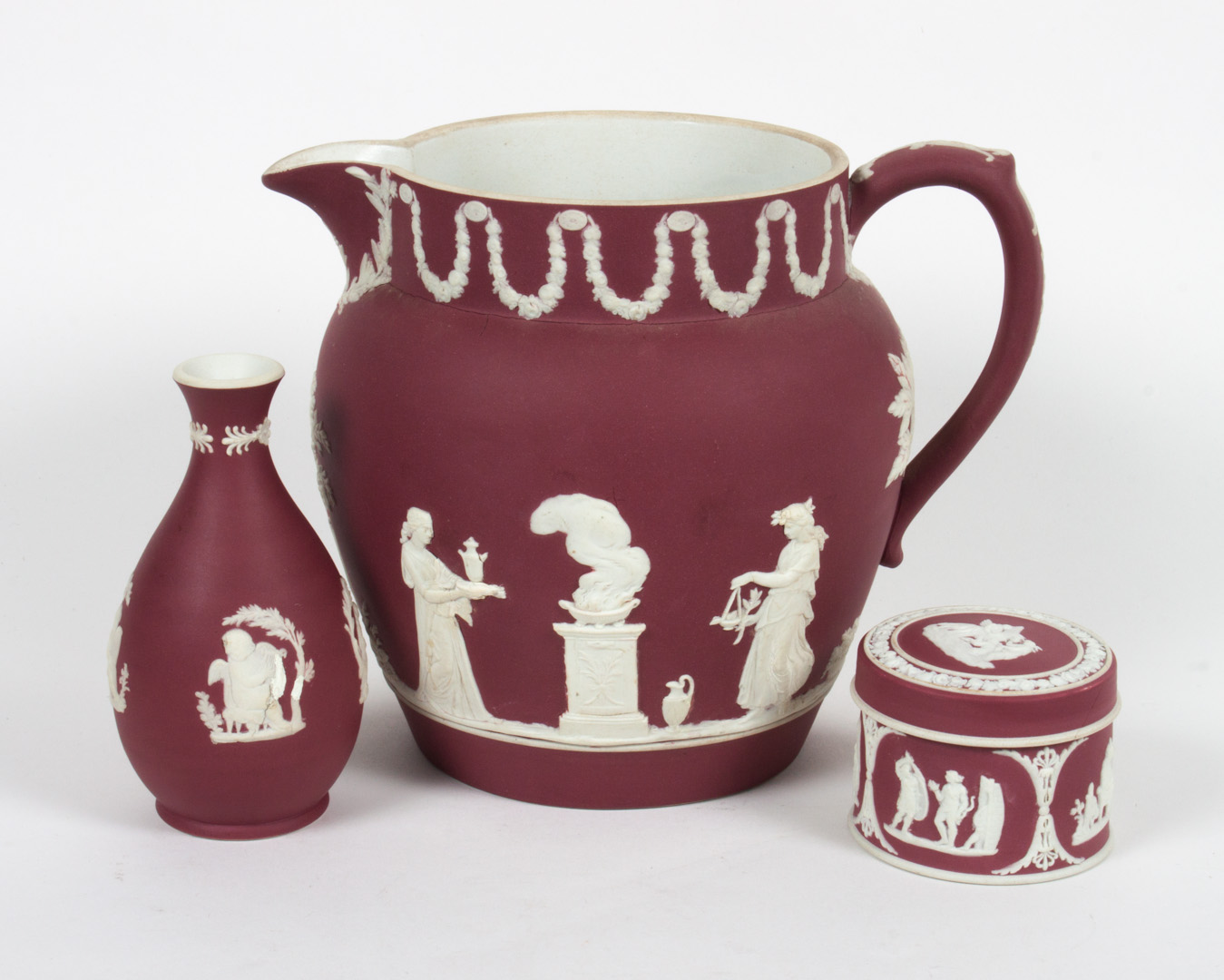 Appraisal: Three Wedgwood maroon and white jasperware items first half- th