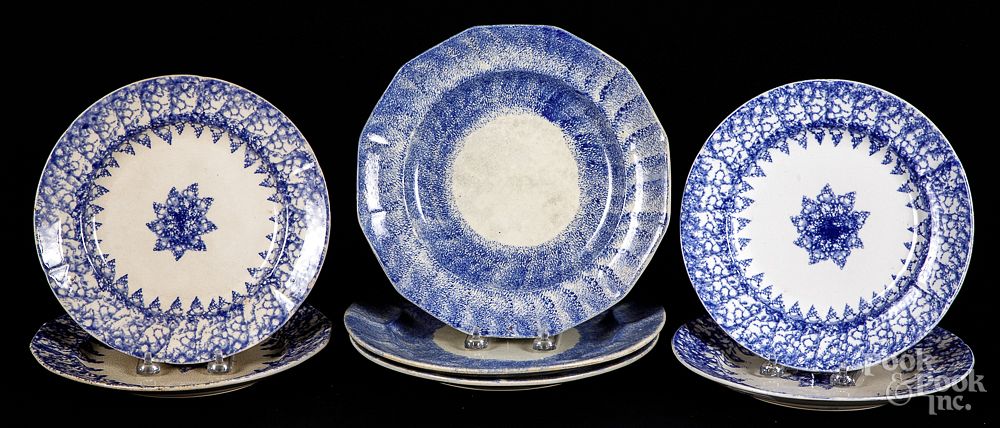 Appraisal: Seven blue spongeware and spatter plates Seven blue spongeware and