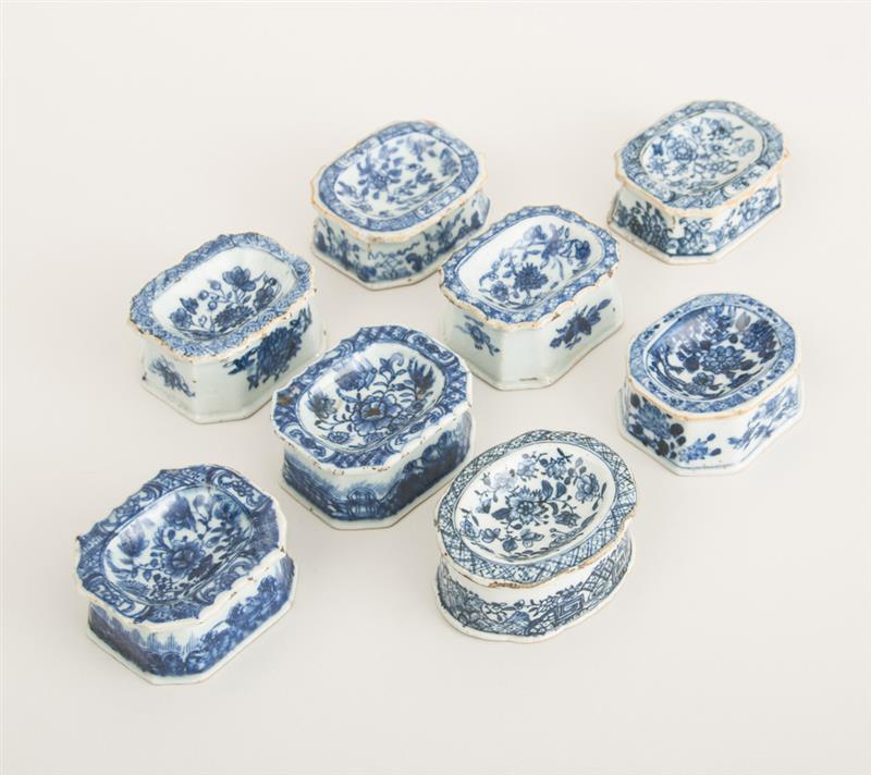 Appraisal: ASSEMBLED PAIR OF CHINESE BLUE AND WHITE PORCELAIN TRENCHER SALTS