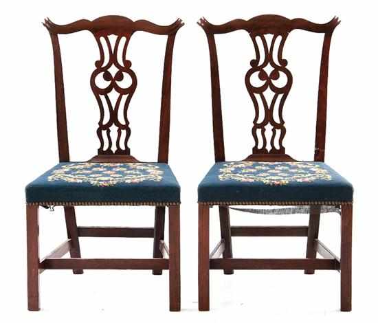 Appraisal: Pair American Chippendale style carved mahogany sidechairs circa scalloped crest