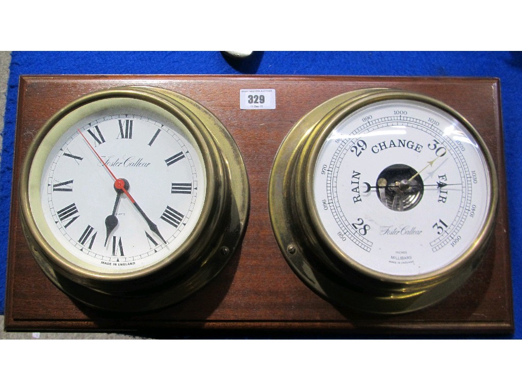 Appraisal: Ship's clock and barometer on wooden mount