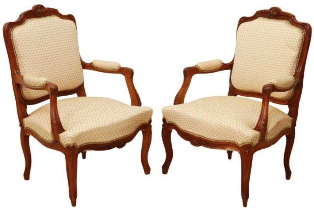 Appraisal: pair French Louis XV style armchairs th c having carved