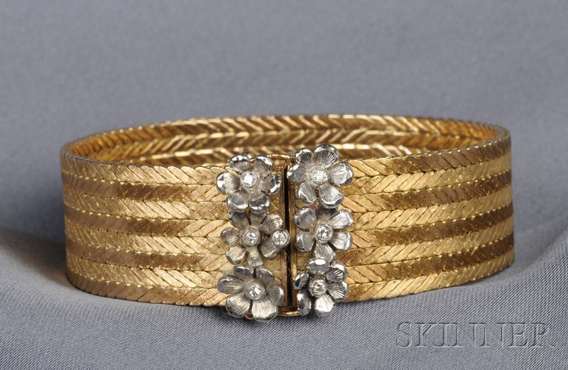 Appraisal: kt Bicolor Gold and Diamond Bracelet Italy deigned as a