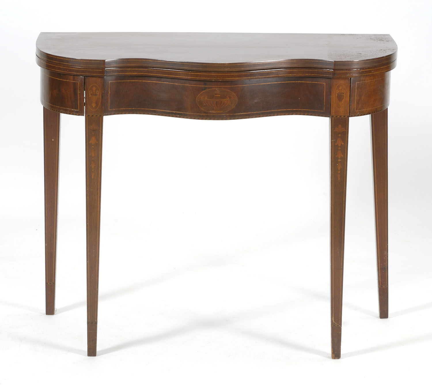 Appraisal: HEPPLEWHITE-STYLE CARD TABLE in mahogany with serpentine front Skirt with