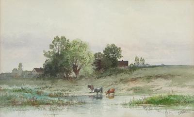 Appraisal: Carl Philipp Weber American - Rural landscape with cows Watercolor