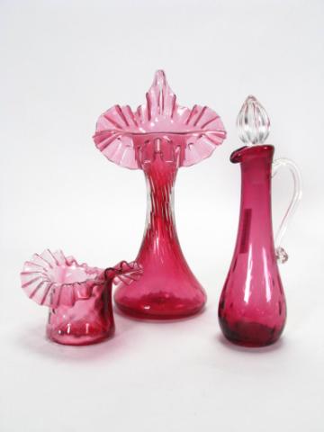 Appraisal: Three Colored Glass Items including an '' jack-in-the-pulpit vase stoppered