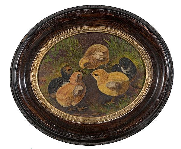 Appraisal: FIVE CHICKS AFTER ARTHUR FITZWILLIAM TAIT American th century oil