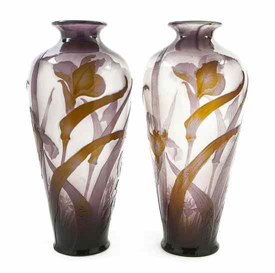 Appraisal: A Pair of Galle Fire Polished Cameo Glass Vases each