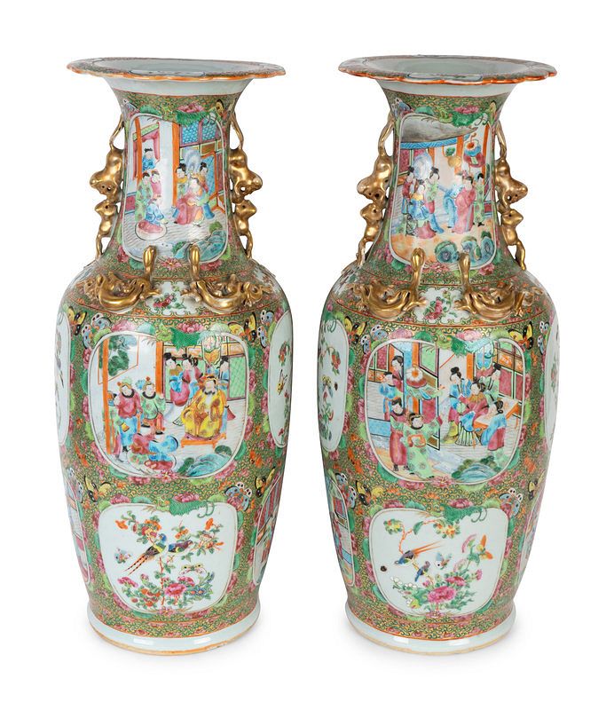 Appraisal: A Pair of Large Rose Medallion Porcelain Vases with Gilt