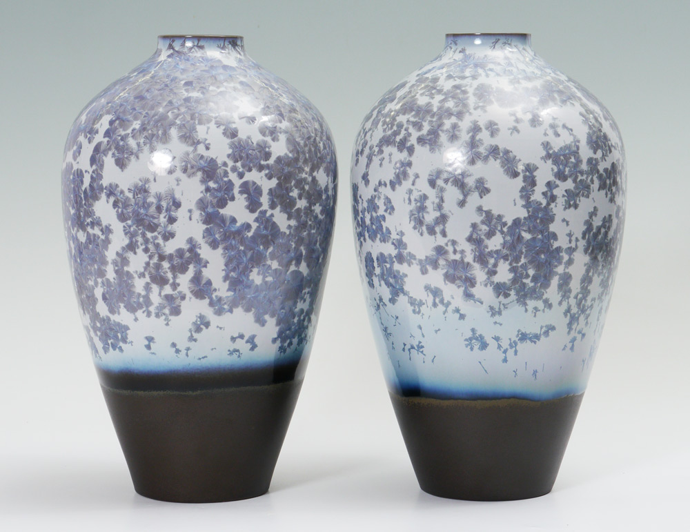 Appraisal: PAIR OF LARGE LLADRO VASES SILVER VASE Blue ''h x