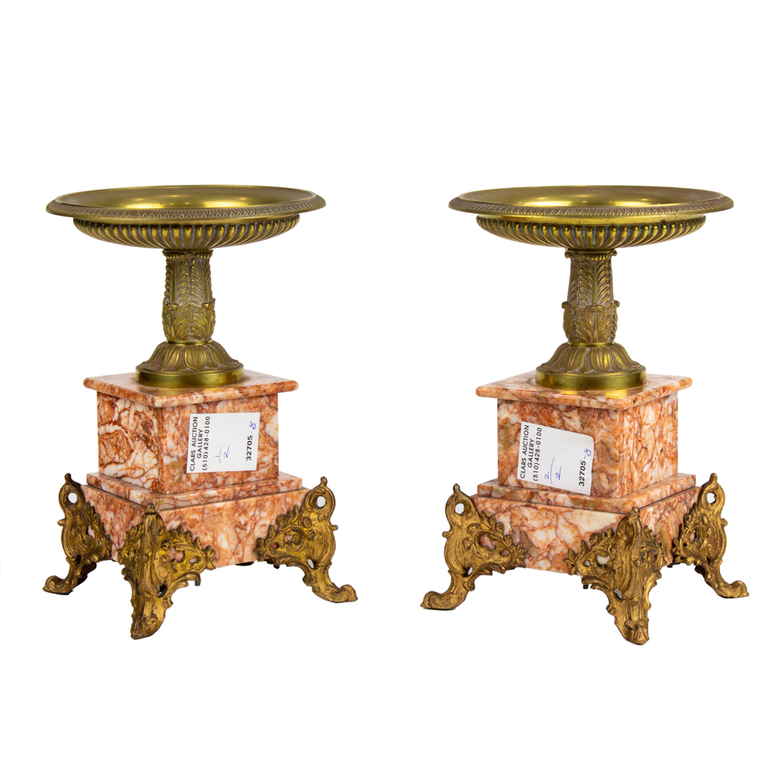 Appraisal: A PAIR OF FRENCH GILT METAL BRONZE AND MARBLE TAZZAS