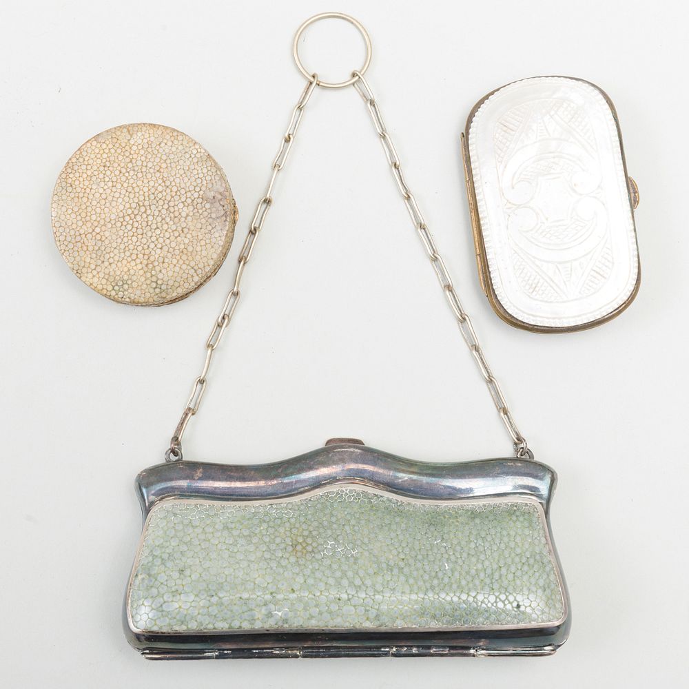 Appraisal: Shagreen Compact Case a Silver Plate and Shagreen Purse and