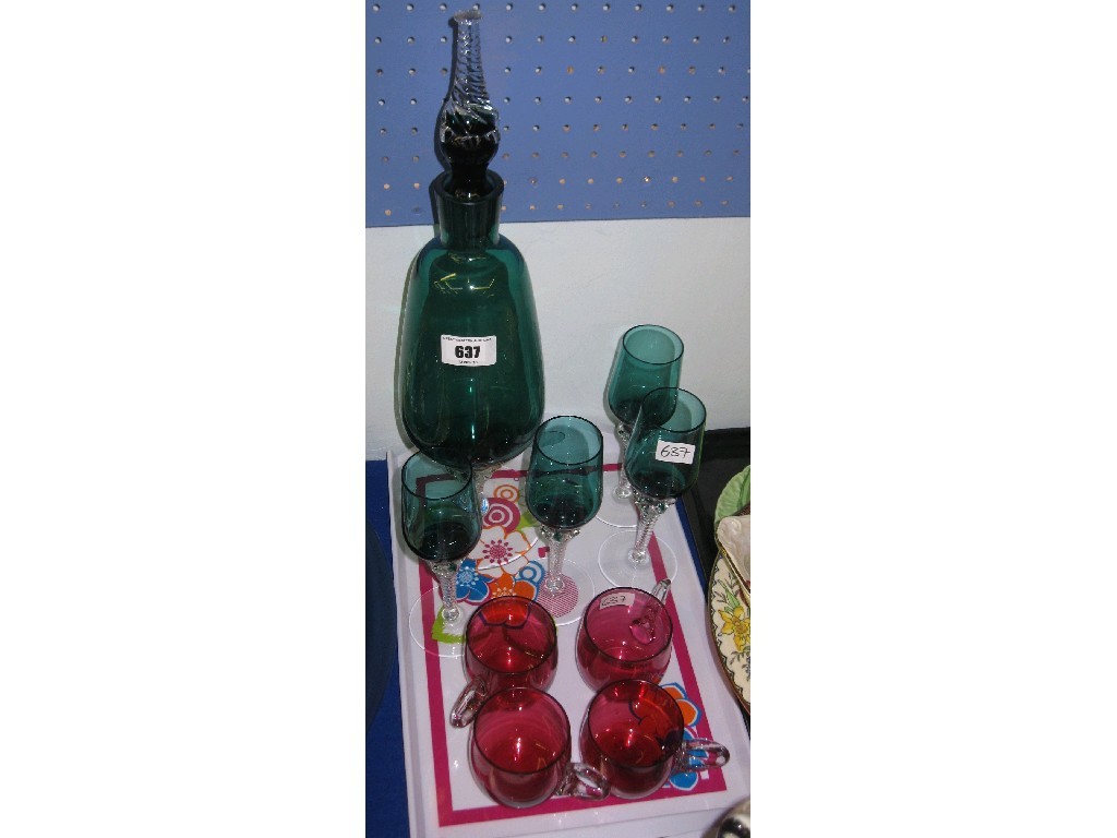 Appraisal: Lot comprising Art glass decanter with four glasses and four