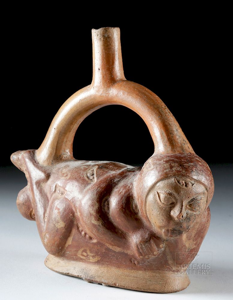 Appraisal: Moche Terracotta Stirrup Vessel - Woman Giving Birth Pre-Columbian Peru