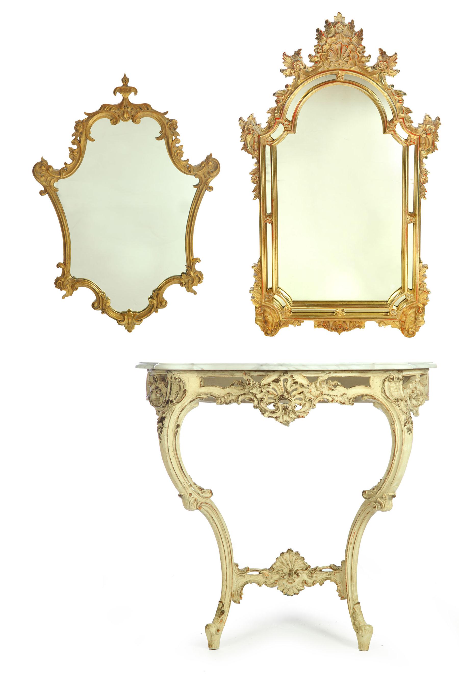 Appraisal: TWO GILT MIRRORS AND A CONSOLE TABLE Probably Continental th