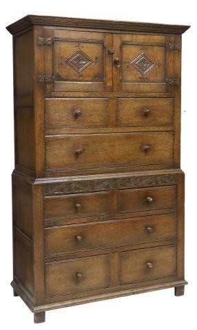 Appraisal: English carved oak millinery chest on chest early th c