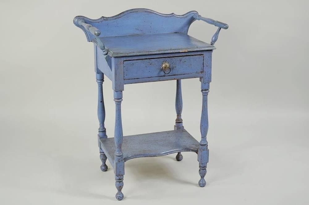 Appraisal: Country Sheraton Blue Painted Washstand Country Sheraton blue painted washstand