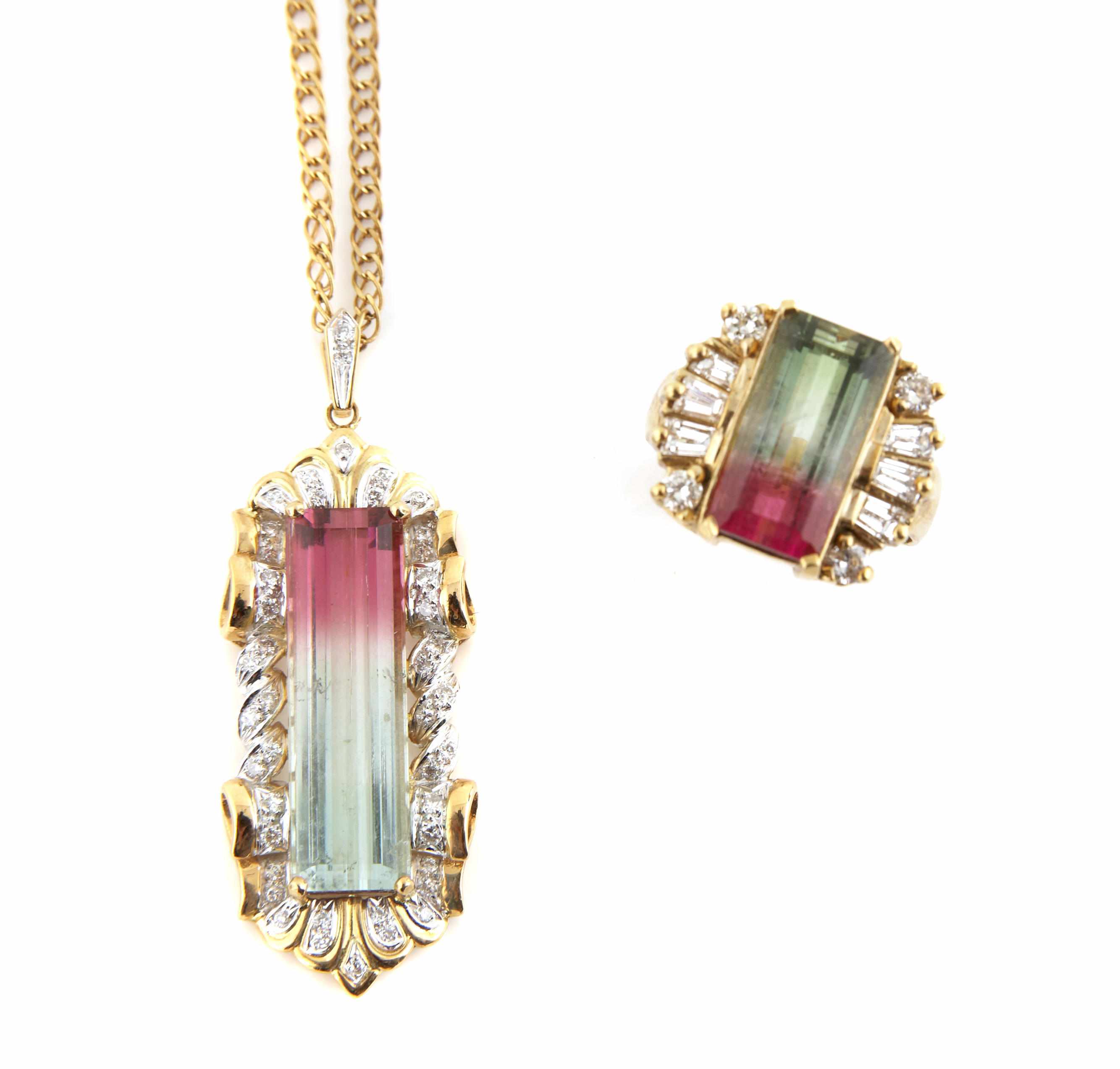 Appraisal: Property of another owner A collection of bi-colored tourmaline diamond