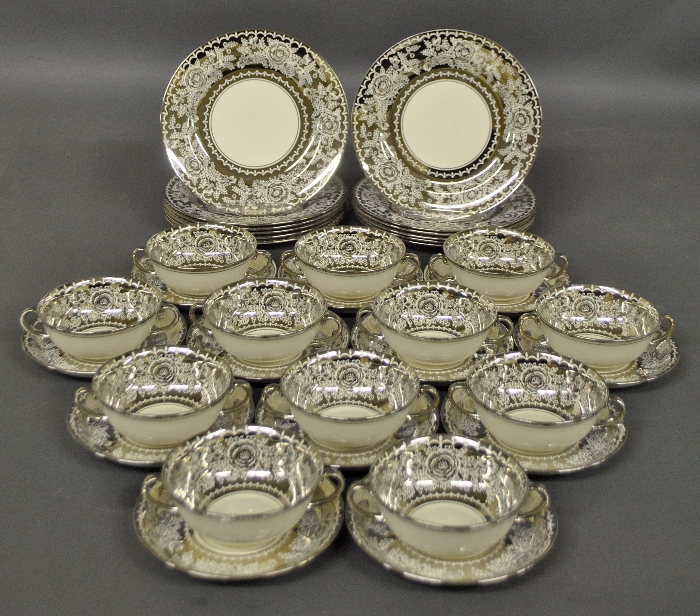 Appraisal: - Twelve bouillon bowls with under plates and twelve large