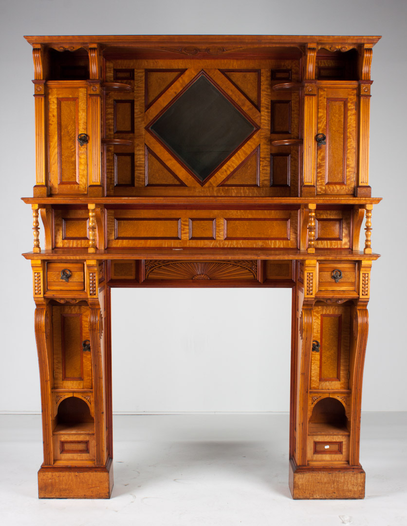 Appraisal: Victorian fruitwood and maple fireplace surround late th century elaborate