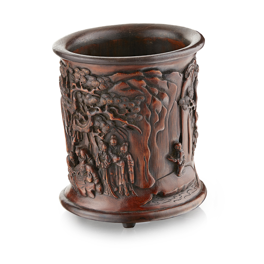 Appraisal: CARVED BAMBOO 'THE VICTORY OF DONGSHAN' BRUSHPOT WANG SONG MARK