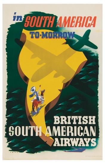 Appraisal: GWYNNBRITISH SOUTH AMERICAN AIRWAYS lithograph in colors c condition A-