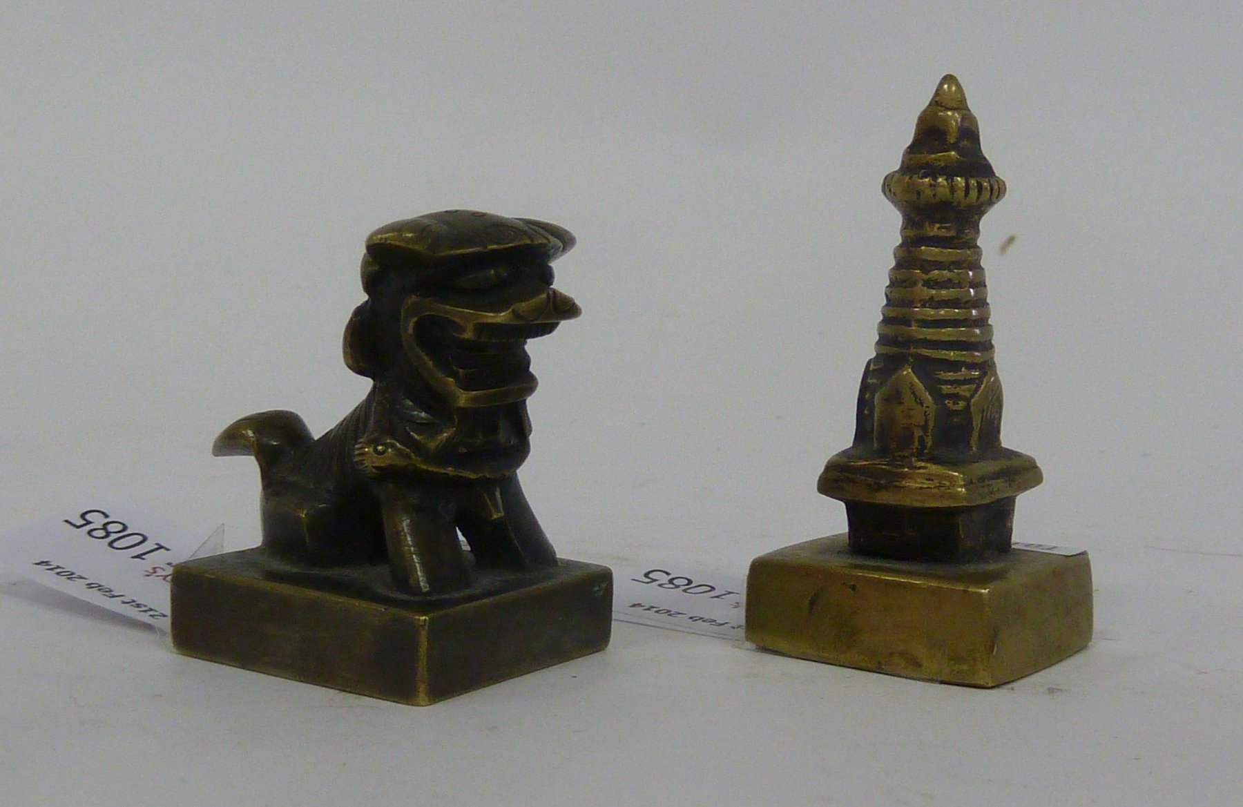 Appraisal: Two Chinese brass seals one modelled as a temple dog