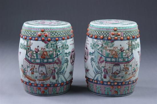 Appraisal: PAIR CHINESE FAMILLE ROSE PORCELAIN GARDEN SEATS Republic period -