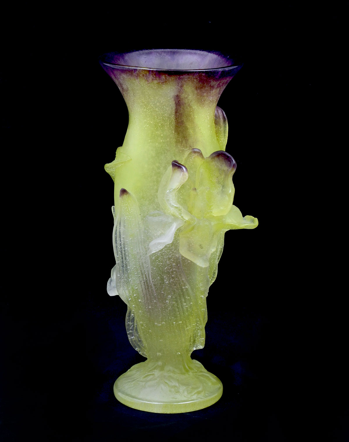 Appraisal: DAUM FRANCE PATE DE VERRE GLASS IRIS VASE Pate De