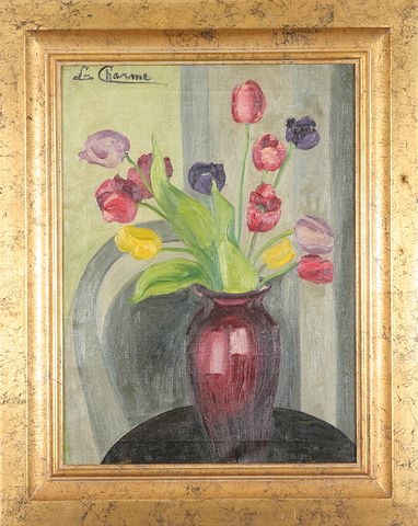 Appraisal: Tulips oil on canvas x SUL La Charme label verso