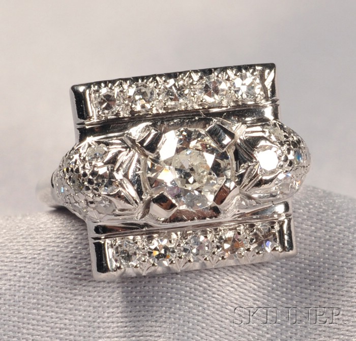 Appraisal: Platinum and Diamond Ring set with an old European-cut diamond