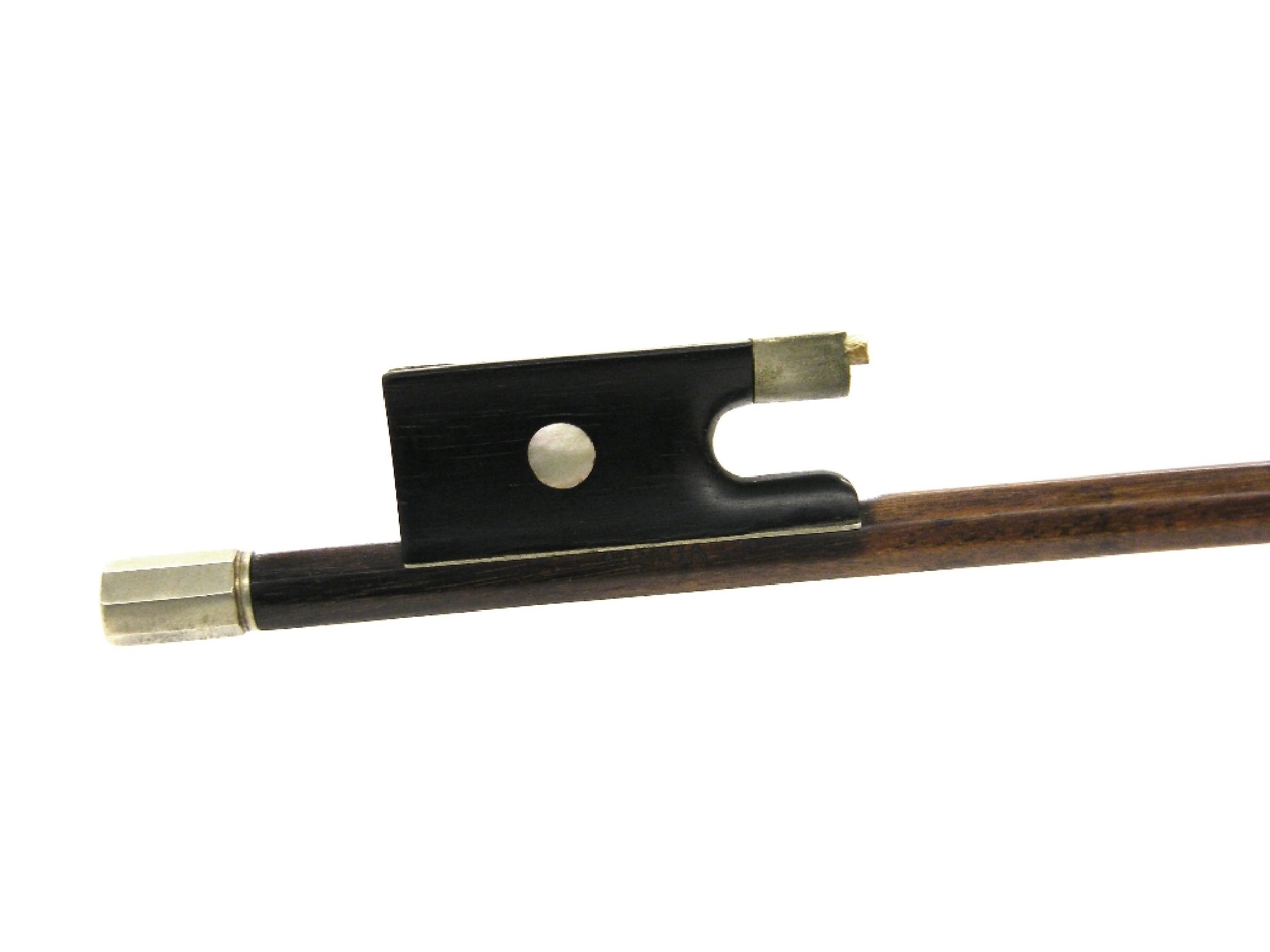 Appraisal: Mirecourt nickel mounted violin bow stamped Voirin the stick round