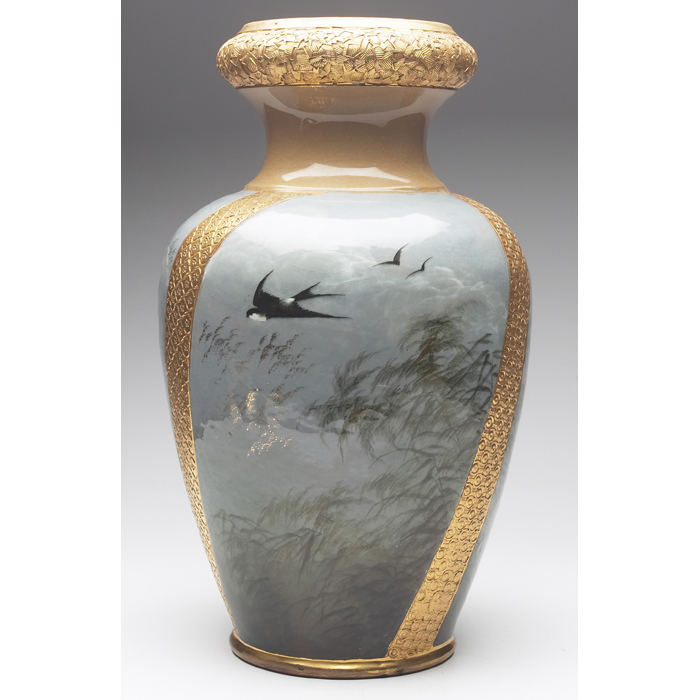 Appraisal: Rookwood vase large early example in a Limoges glaze paneled