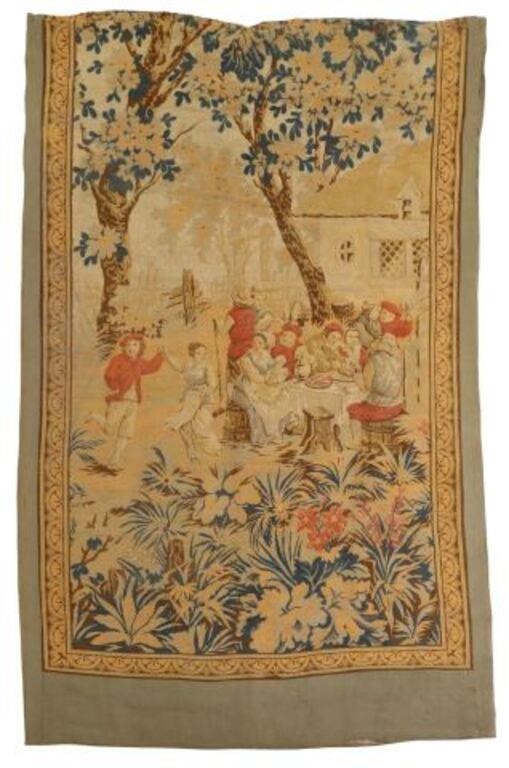 Appraisal: Large French woven tapestry Tavern Scene on a fabric backing