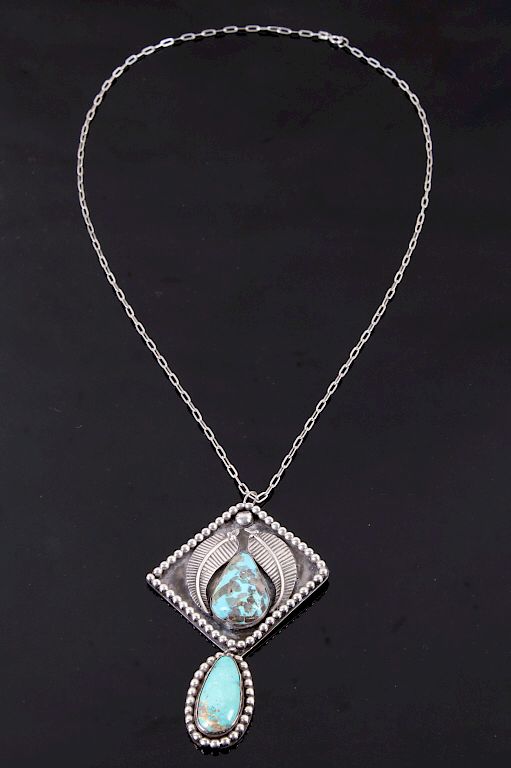 Appraisal: Navajo Sterling Silver Morenci Turquoise Necklace For your bidding pleasure