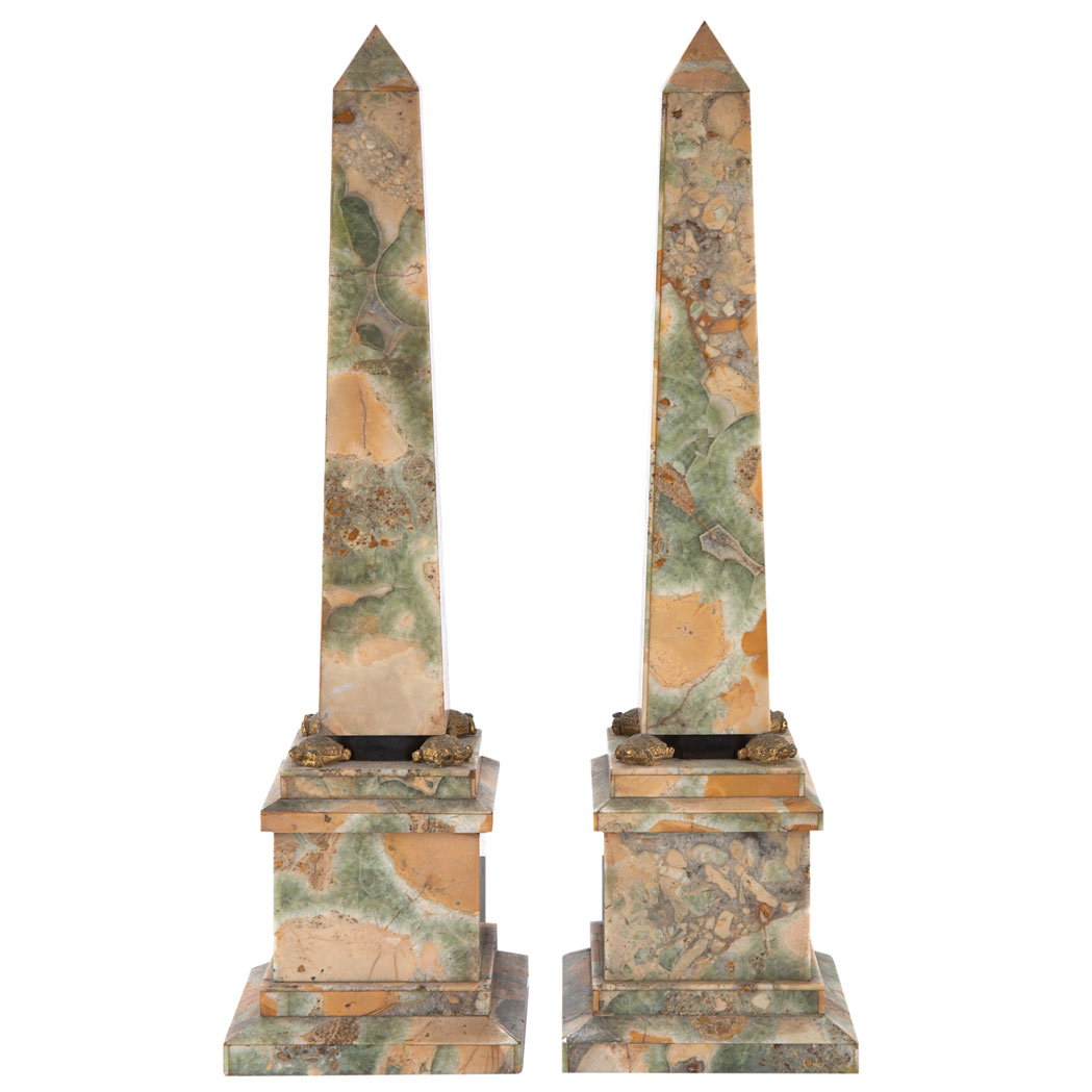 Appraisal: Pair of Italian Neoclassical Style Gilt-Bronze Mounted Veneered Quartz Obelisks