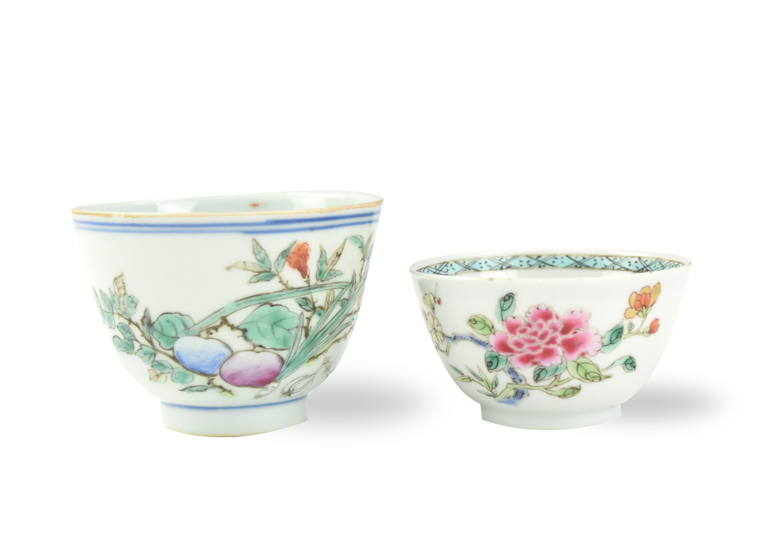 Appraisal: TWO CHINESE FAMILLE ROSE FLORAL CUPS - TH C Chinese