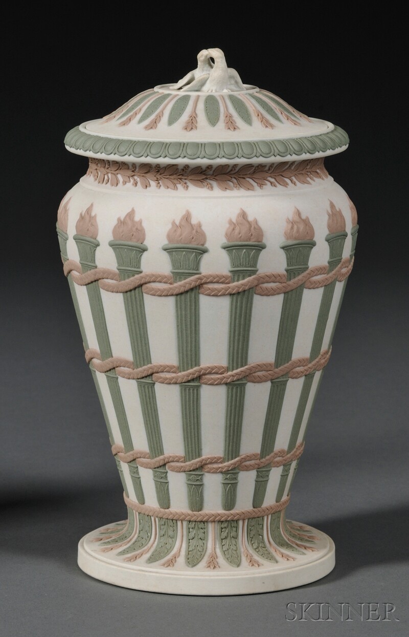 Appraisal: Wedgwood Three-color Jasper Torches Vase and Cover England th century