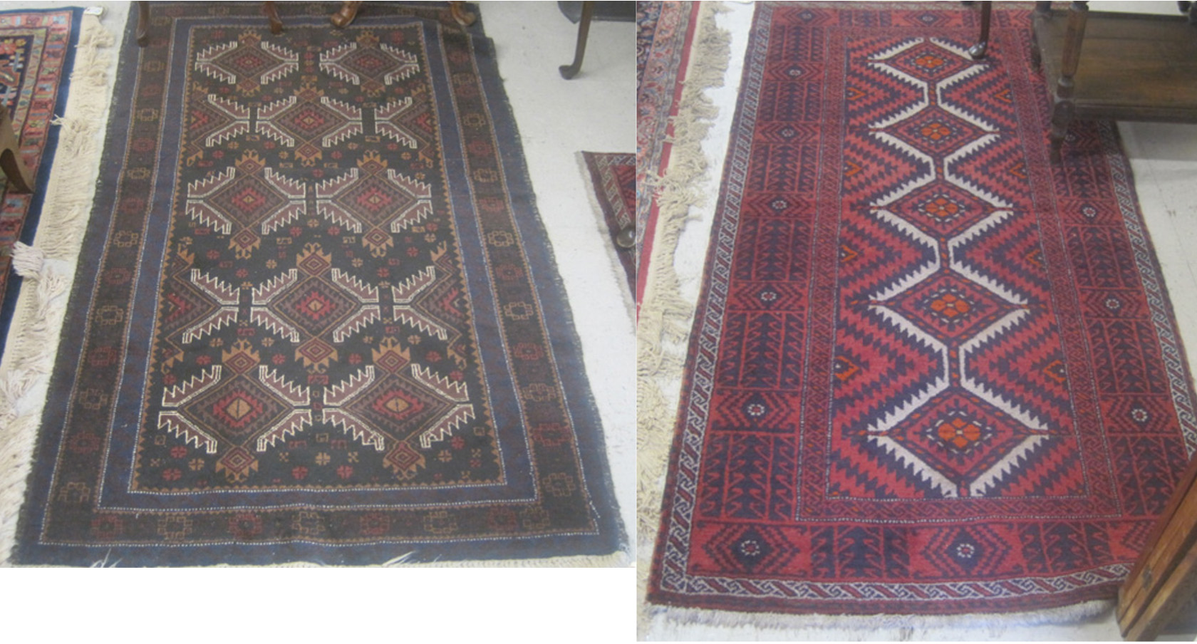 Appraisal: TWO AFGHAN BELOUCHI TRIBAL AREA RUGS both geometric in design