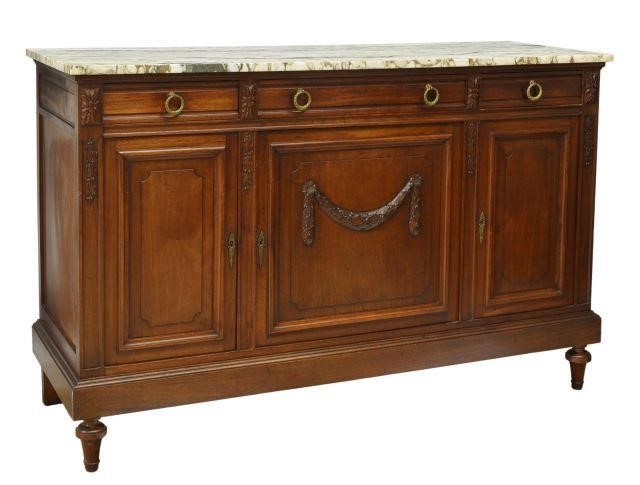 Appraisal: French Louis XVI style marble-top mahogany sideboard th c rectangular