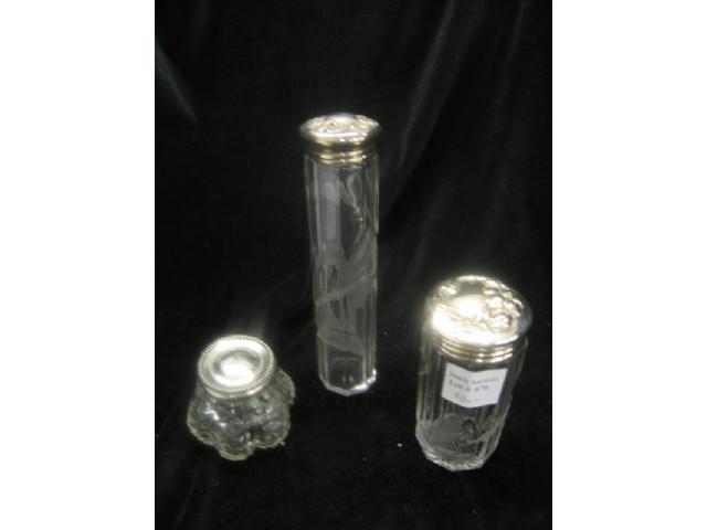 Appraisal: Cut Crystal Sterling Top Items dresser bottles inkwell