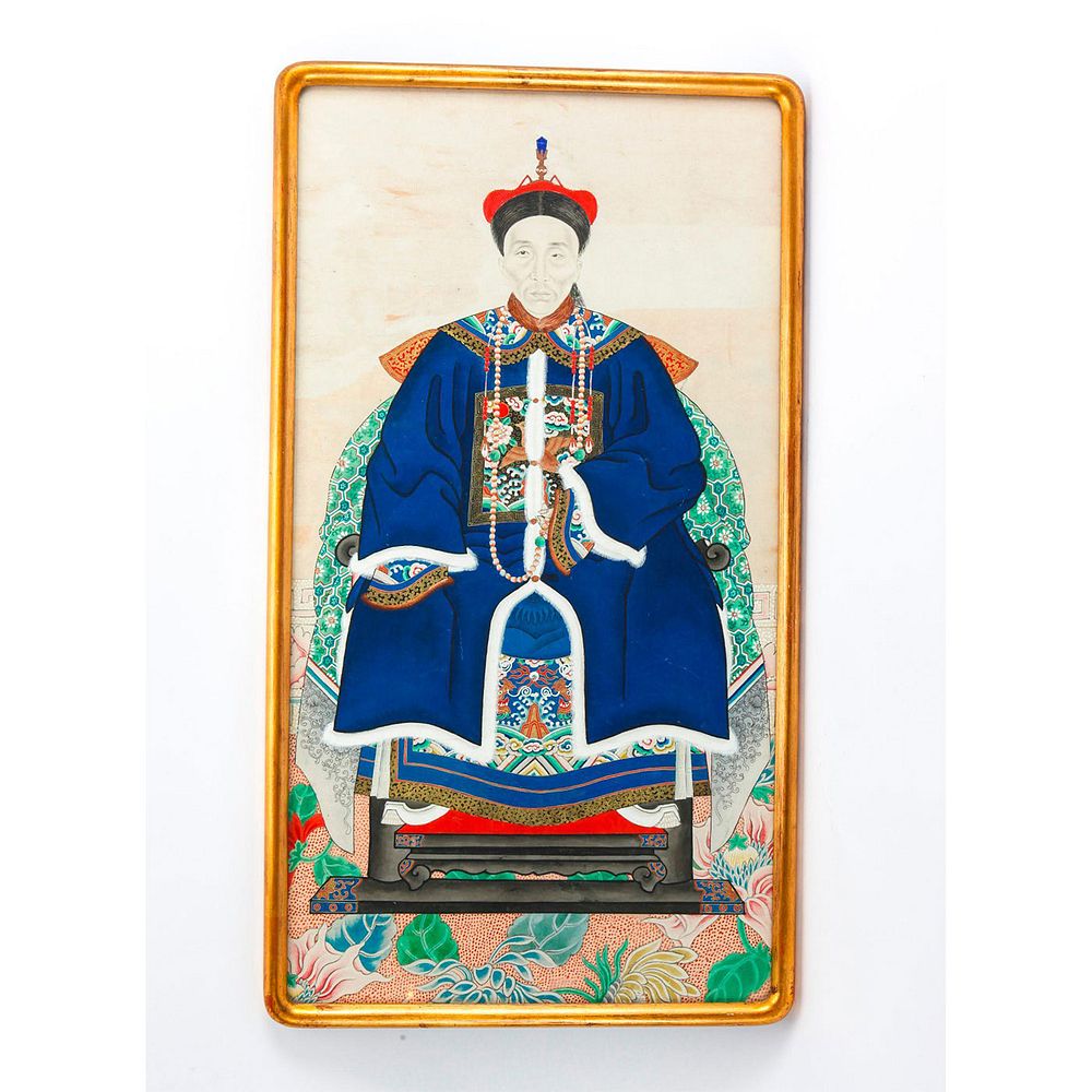 Appraisal: TH CENTURY QING DYNASTY MANDARIN ANCESTRAL PORTRAIT Exceptionally detailed image