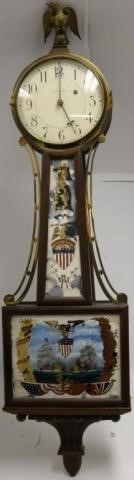 Appraisal: EARLY TH C WALTHAM WEIGHT DRIVEN BANJO CLOCKWITH REVERSE PAINTED